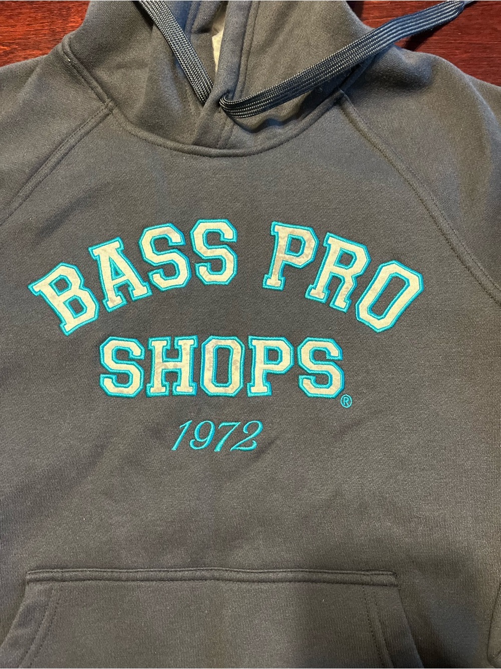 Bass Pro Shops navy  blue Pullover Hoodie with Teal Accents - Picture 3 of 7